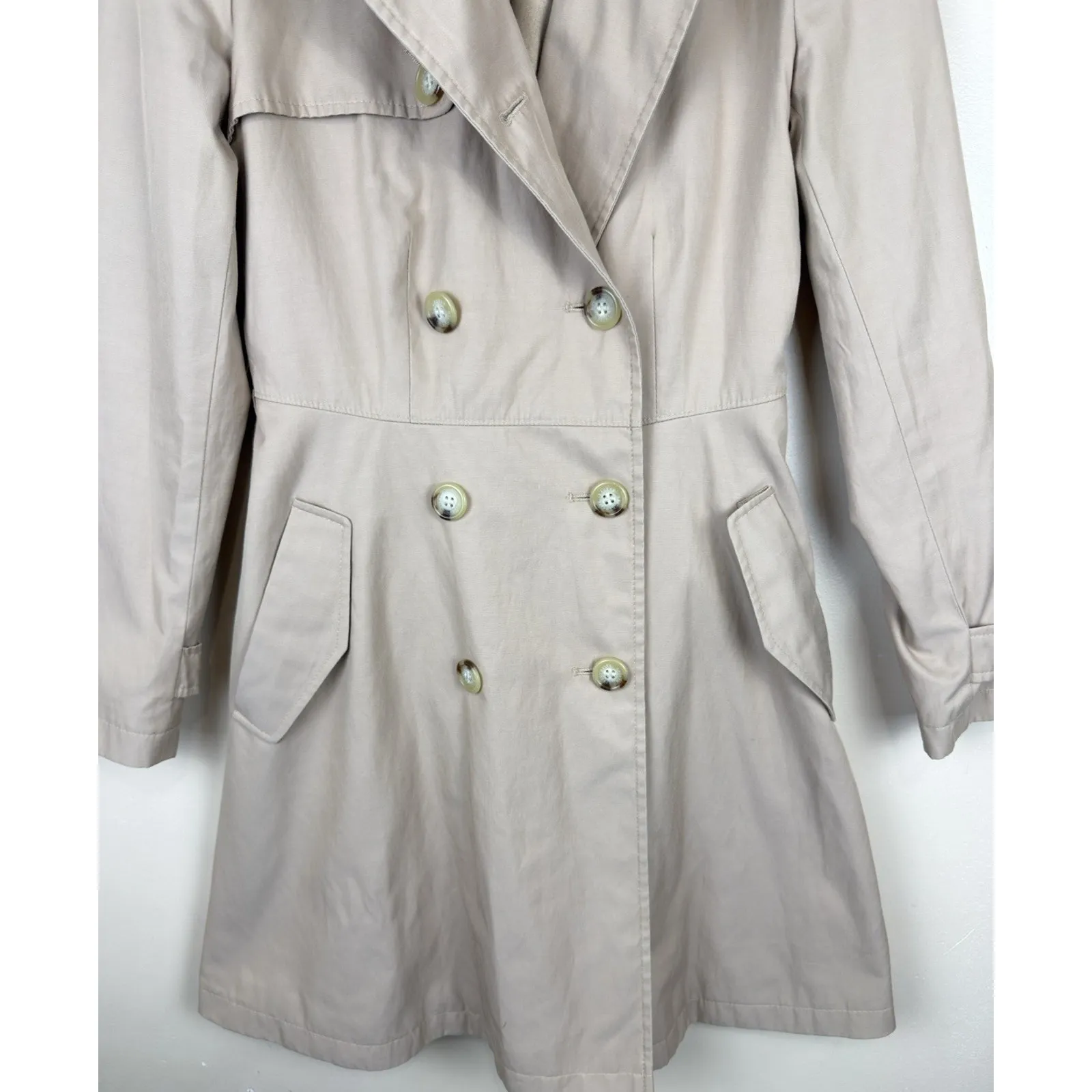 Lauren Ralph Lauren Trench Coat Womens XXS Beige (Tan) Belted Double Breasted - Image 2