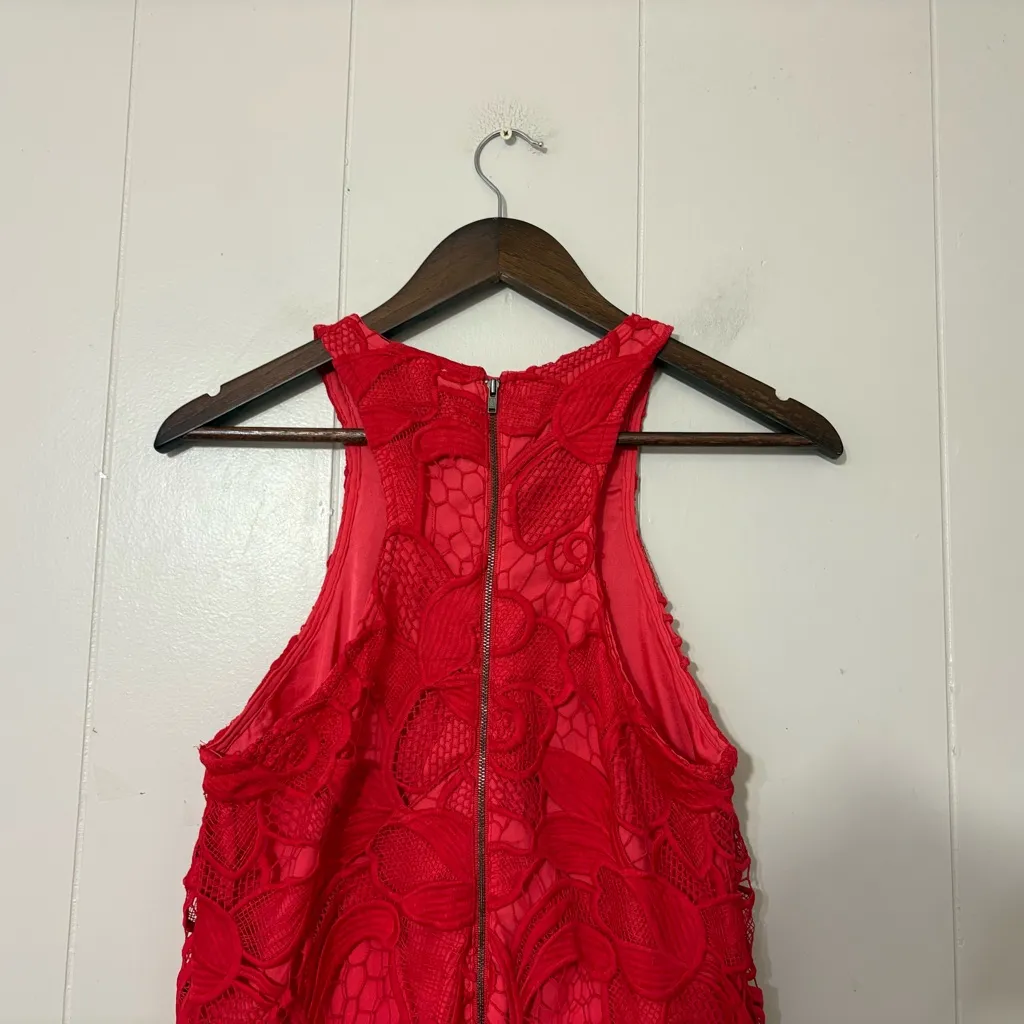 Lovers + Friends Casplan Red Lace Shift Dress Size S Floral Crochet Overlay - Image 11