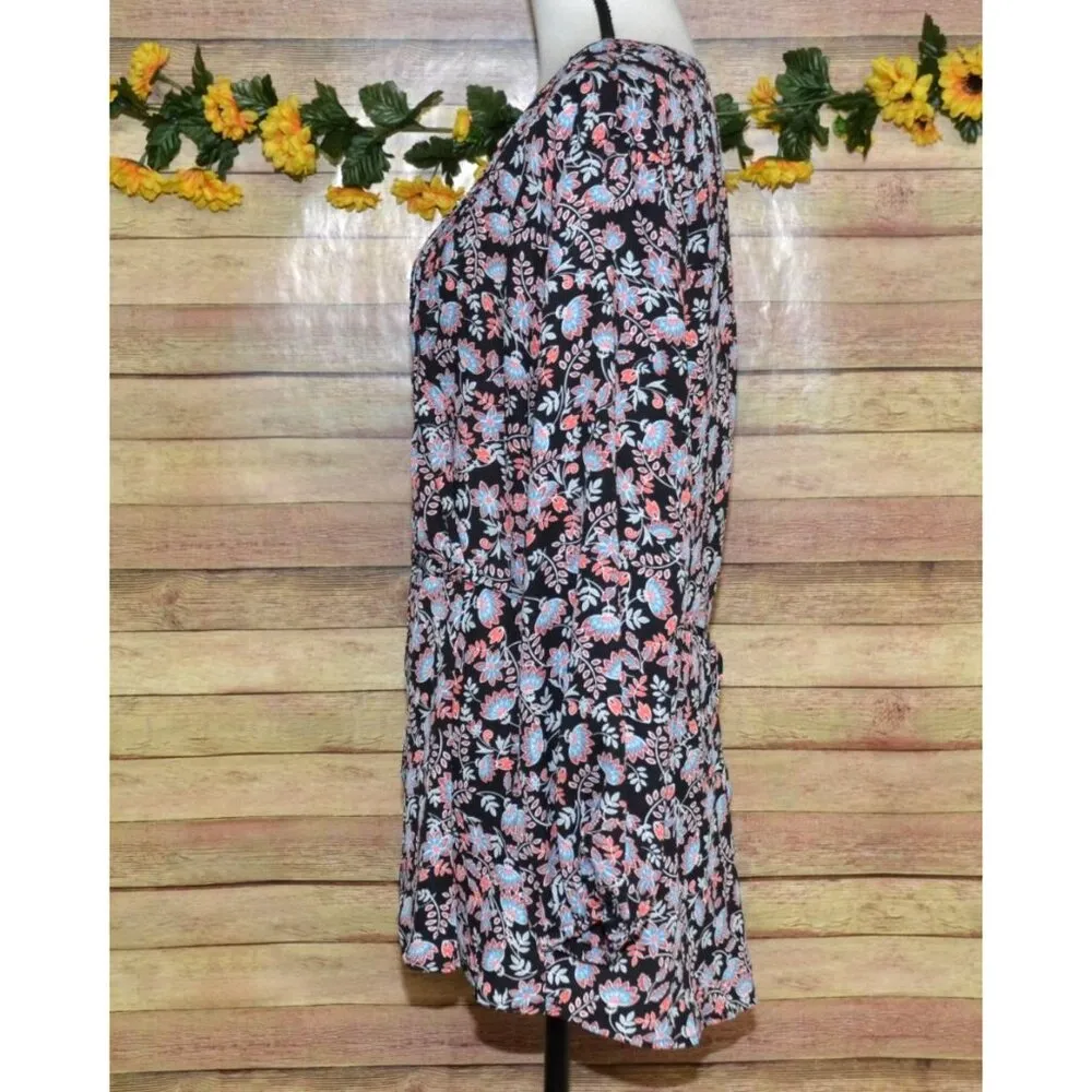 Terra & Sky Black Colorful Floral Blouse Plus Size 2X Button Front V-Neck Belt - Image 4