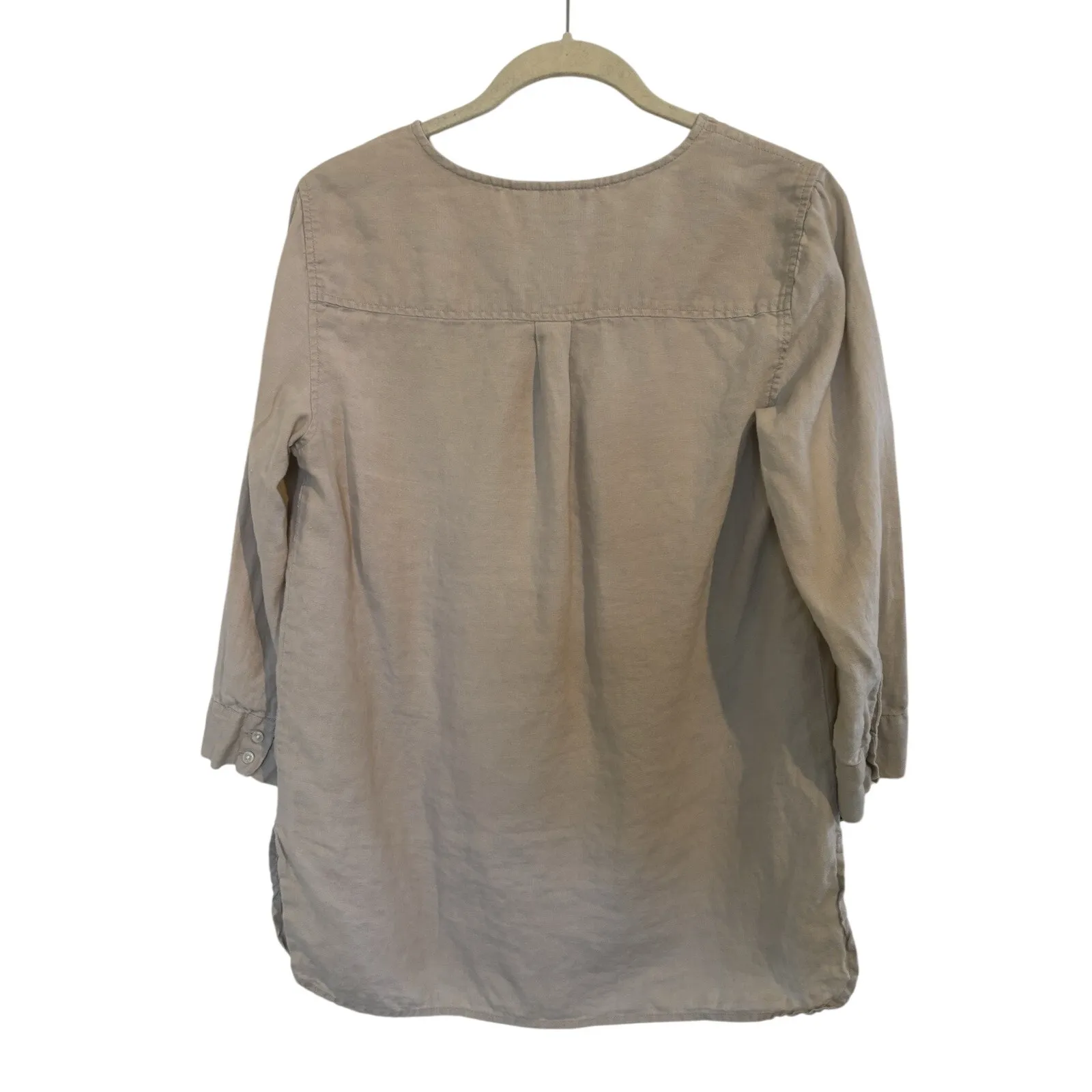 Vtg 100% Linen 3/4 Sleeve Neutral Top Swim Cover Up Size Medium Beach Vacation - Image 2