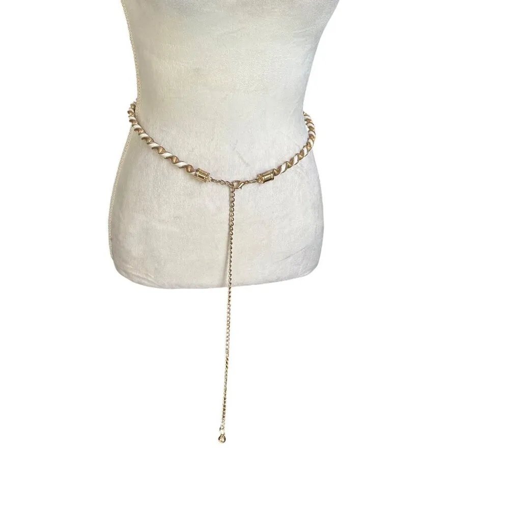 Gold & White Spiral Waist Chain Belt With Dangling Charm & Adjustable Clasp W27 - Image 5