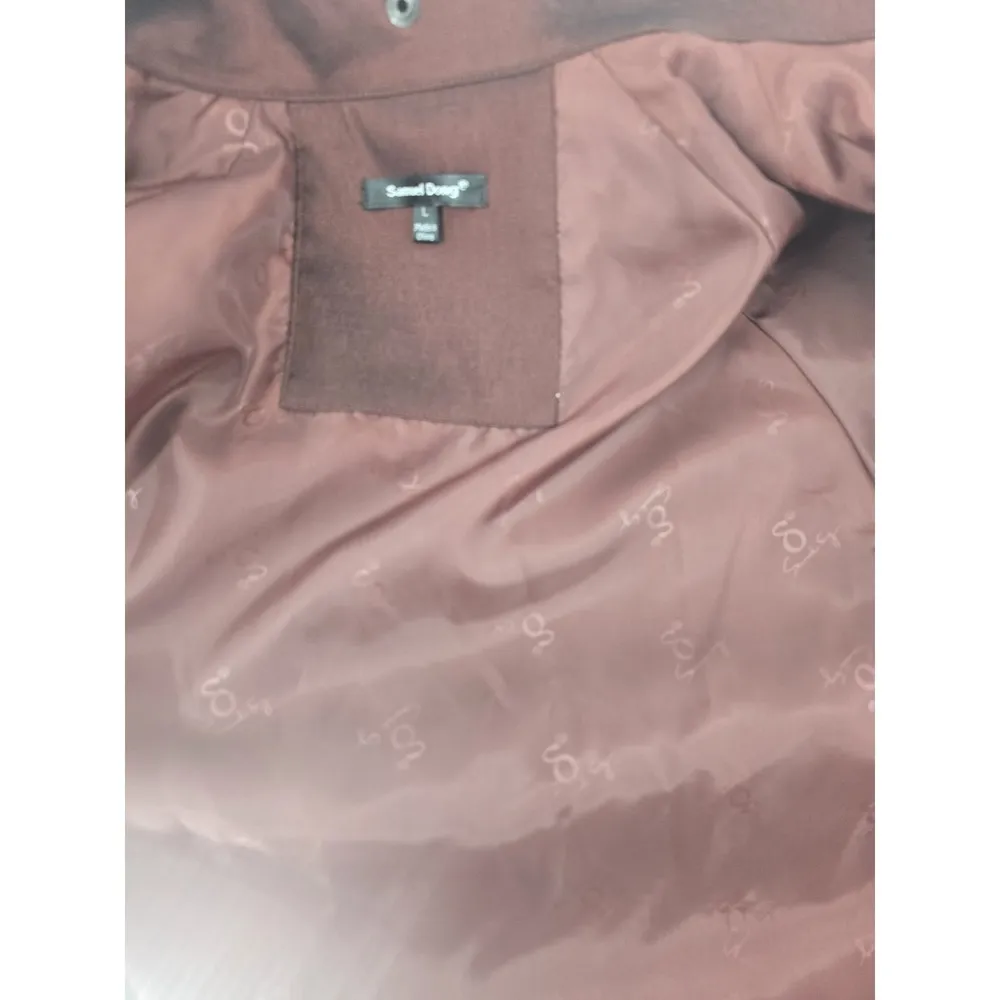 Samuel Dong Womens Dressy Shiney Marooon Textured‎ Full Zip Up Jacket Coat Large Brown - Image 5