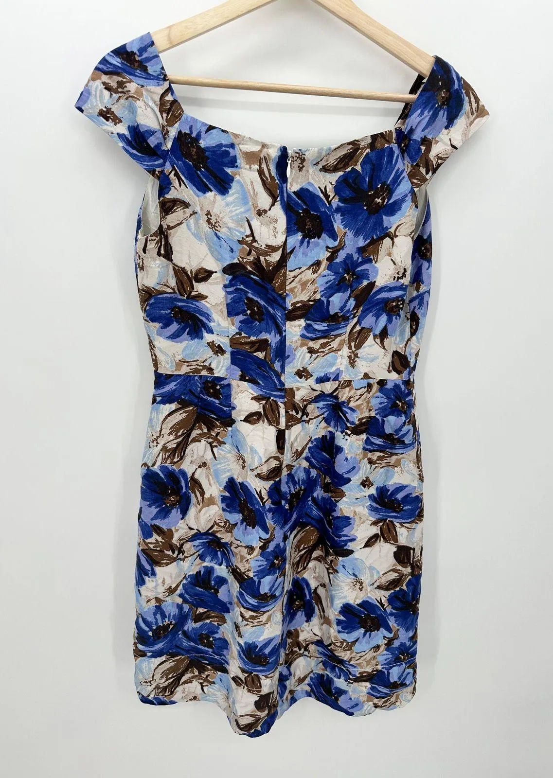 Banana Republic Blue‎ Cream Floral Silk Sheath Dress Cap Sleeve Knee Length Sz 4 - Image 2