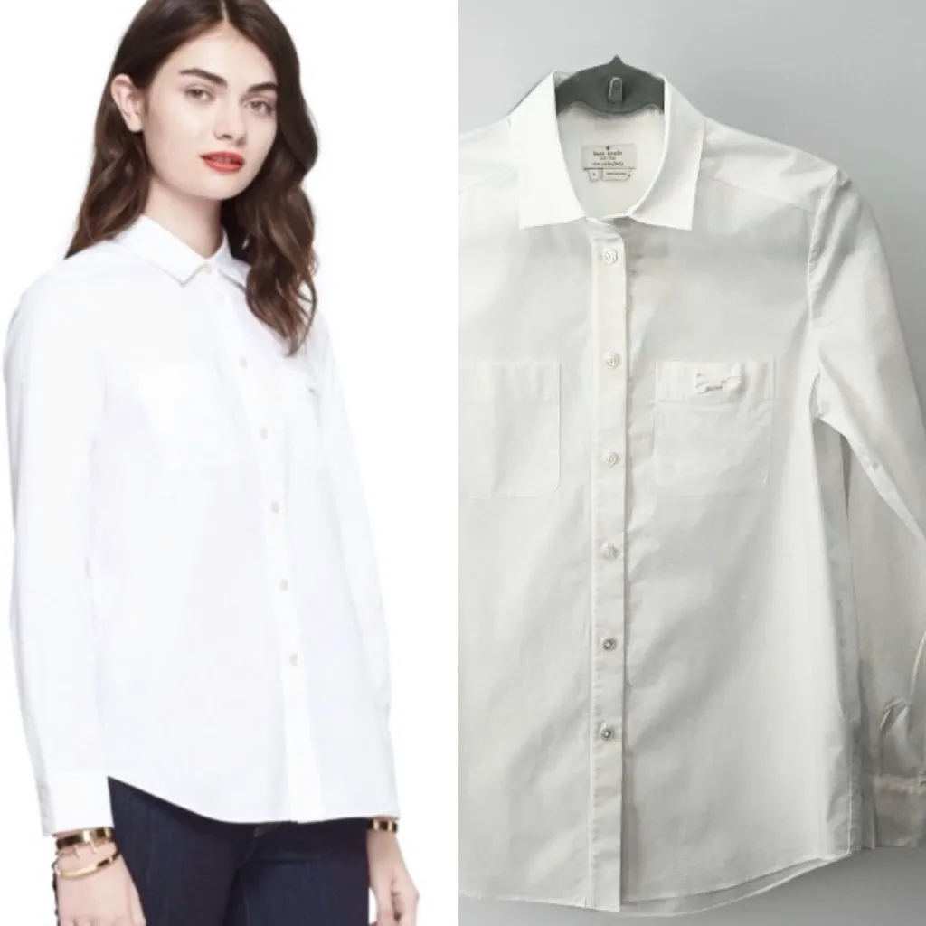 Kate Spade White Poplin Button Down Shirt Bow Blouse Womens 4 S Preppy Career - Image 2