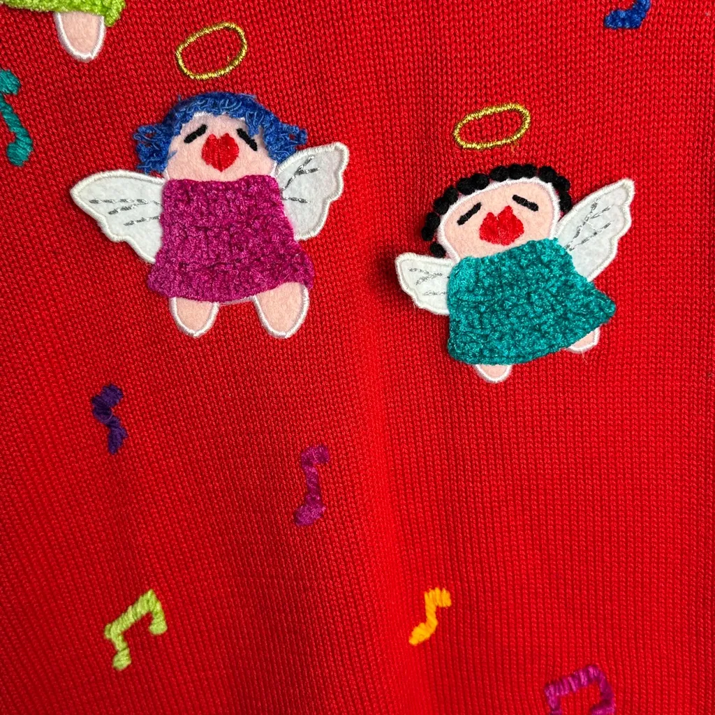 Christina Rotelli Cardigan Red Multi Angels Music Christmas Sweater W1984 Sz M Size M - Image 8
