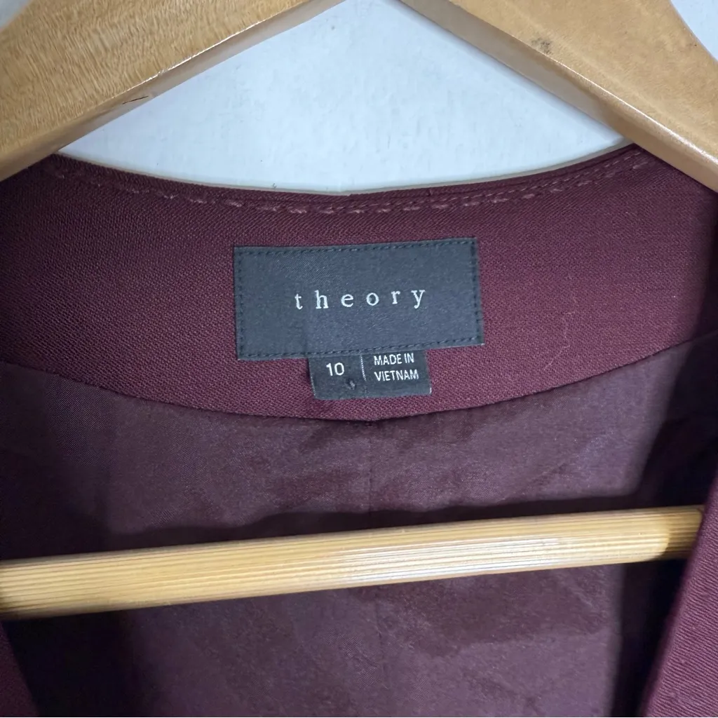 Theory Maryland Wool-Blend Blazer – Size 10 – Burgundy / Wine - Image 5
