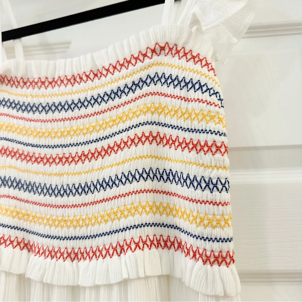 NWT Tory Burch Smocked Rainbow White Maxi Dress sz XS - Image 10