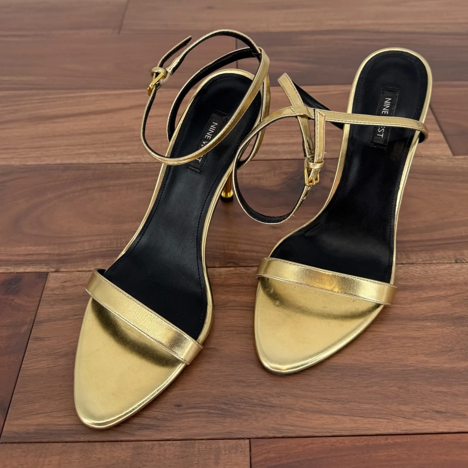 Nine‎ West Gold Ankle Strap Heels Women's Size 9M Party Wedding Stiletto - Image 3