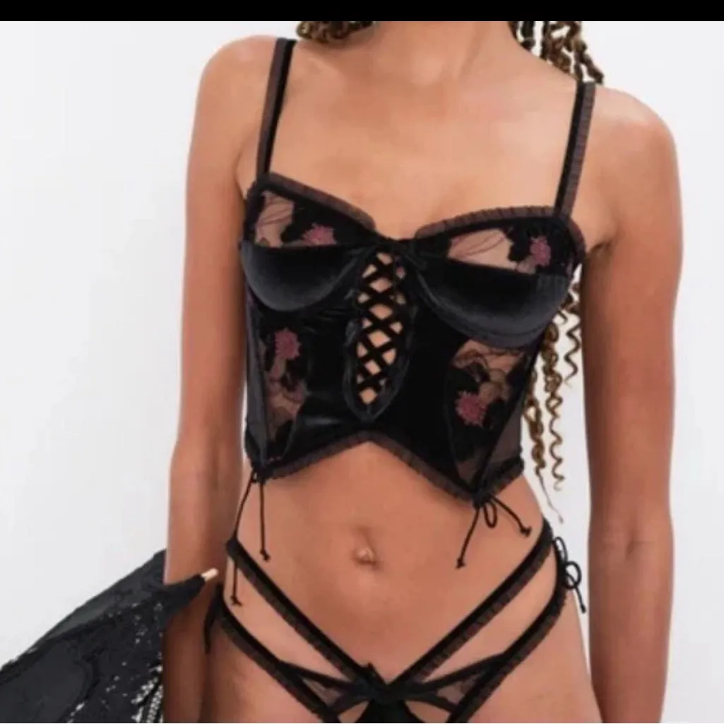 For Love & Lemons‎ Black Sheer Floral Bustier Top Small - Image 10
