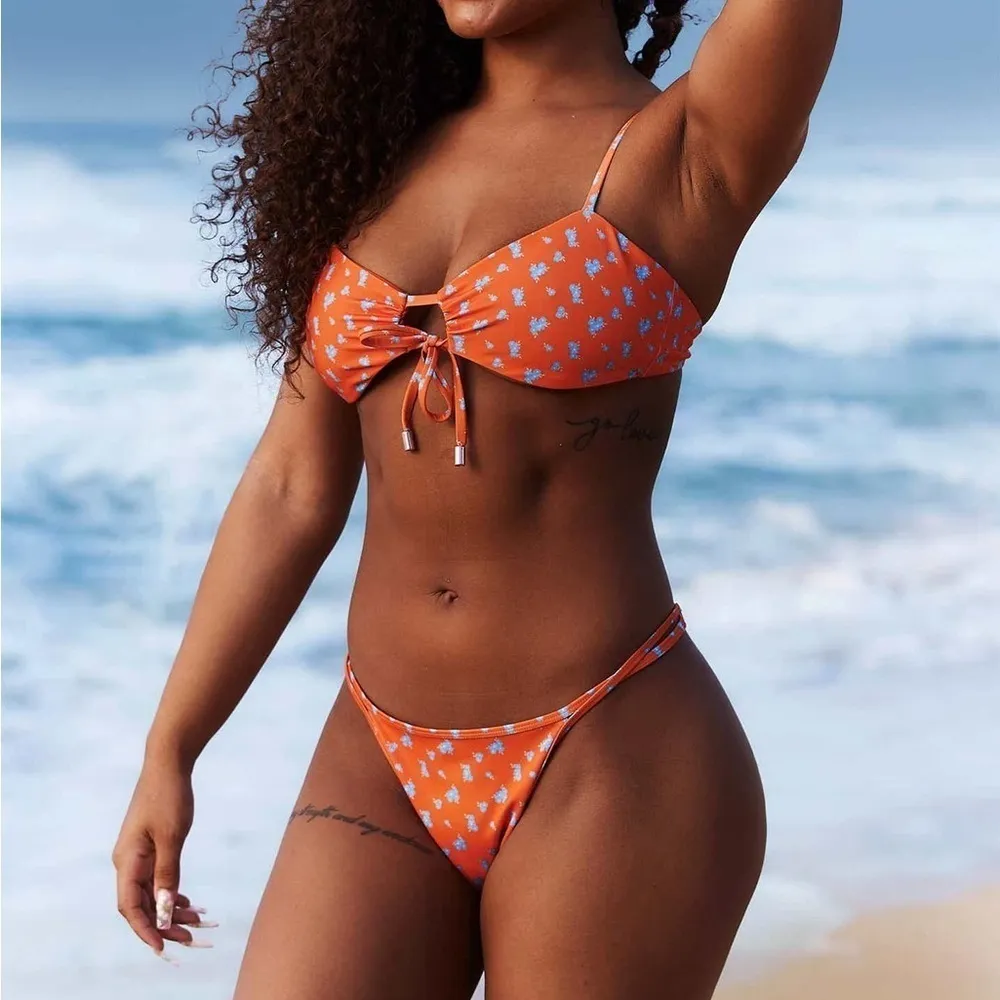 NWT orange floral bikini L/M - Image 12