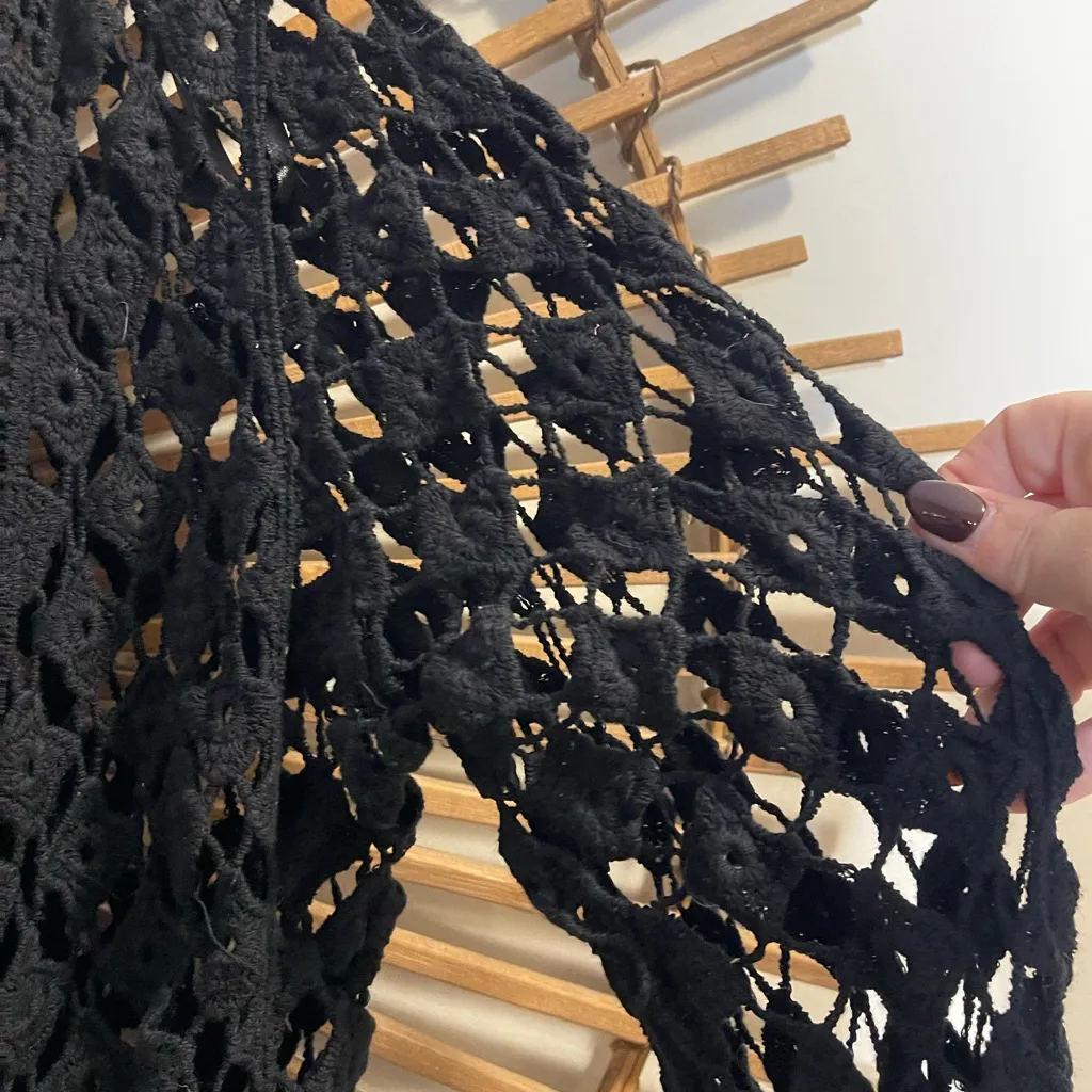 Vintage 90’s Black Crochet Open-Front Cardigan Boho Hippie Festival Whimsigoth - Image 2