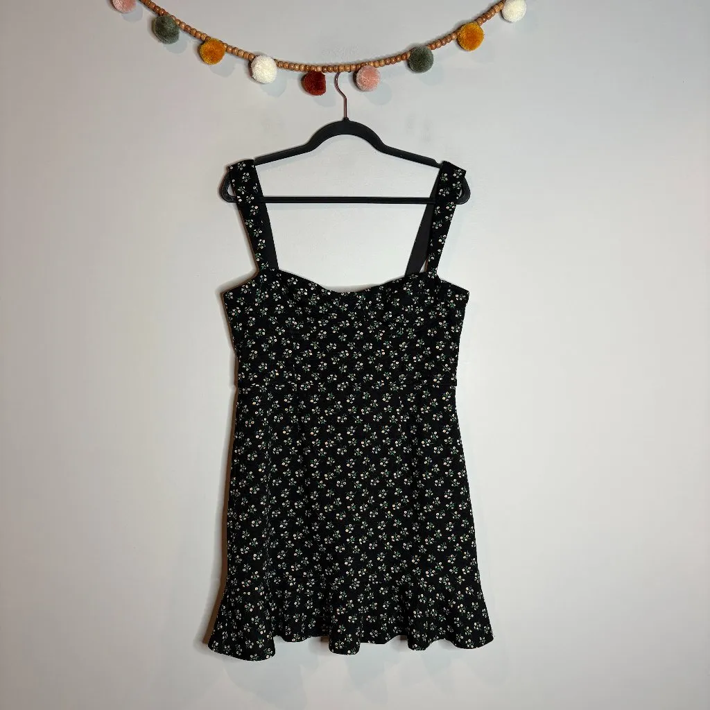 Anthropologie HUTCH Black Ditsy Floral Corset Ruffle Mini Dress - Image 2