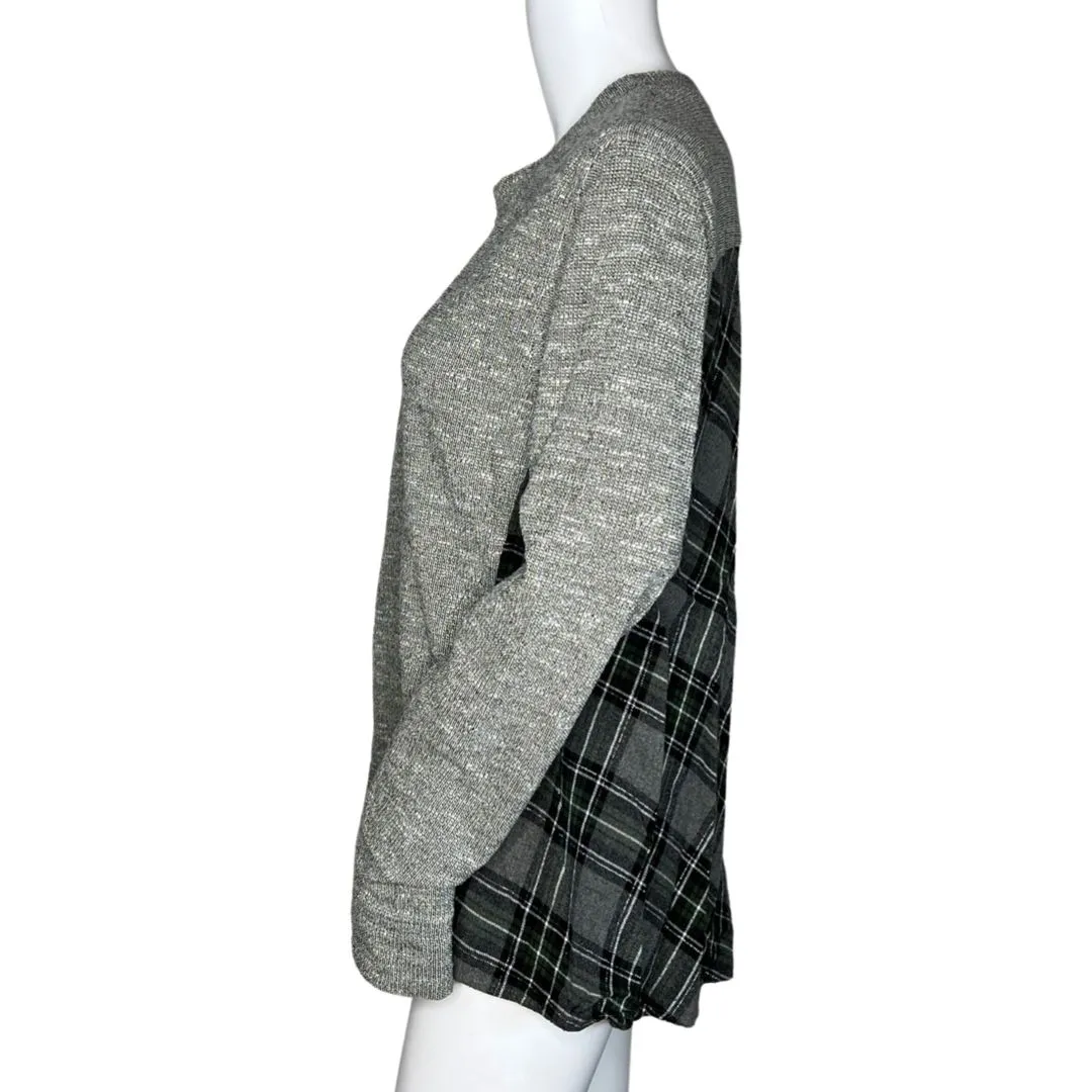 Lilla P Sweatshirt Womens Large Gray Plaid Flannel Back Top Mixed Media Casual - Image 3
