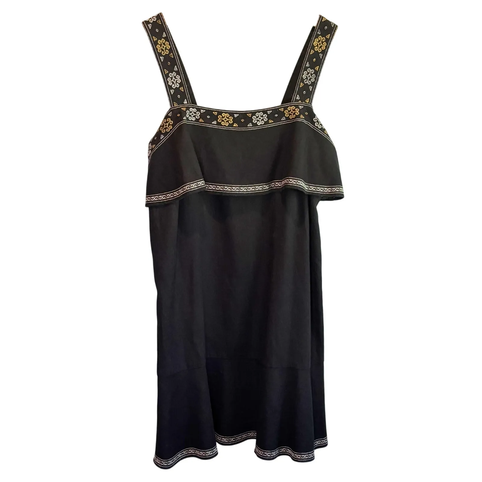Madewell Black Linen Blend Embroidered Sleeveless Mini Dress - size Small - Image 2