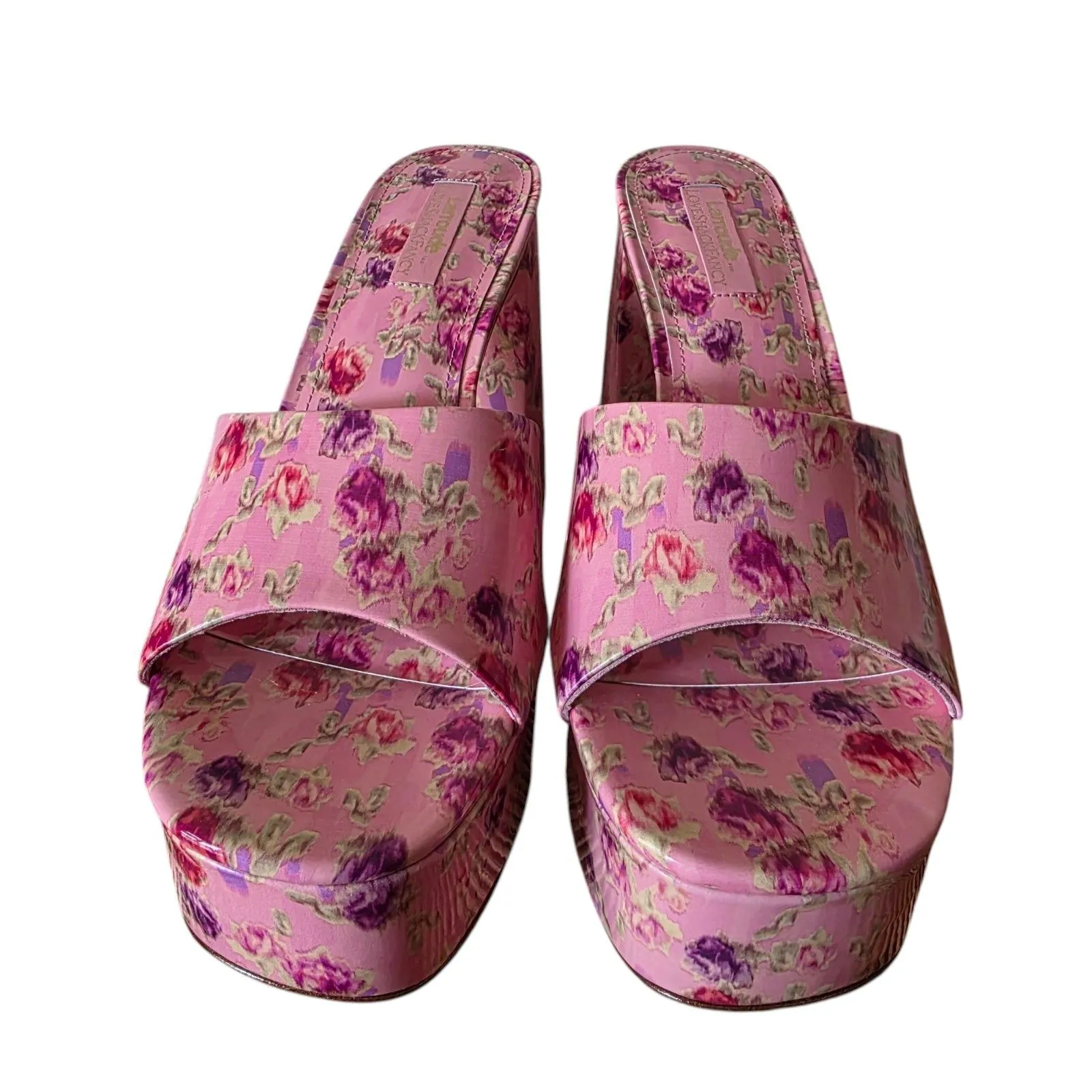 LoveShackFancy x Larroude Dolly Platform Mules Sandal Wild Pink Rose Floral US 9 - Image 7