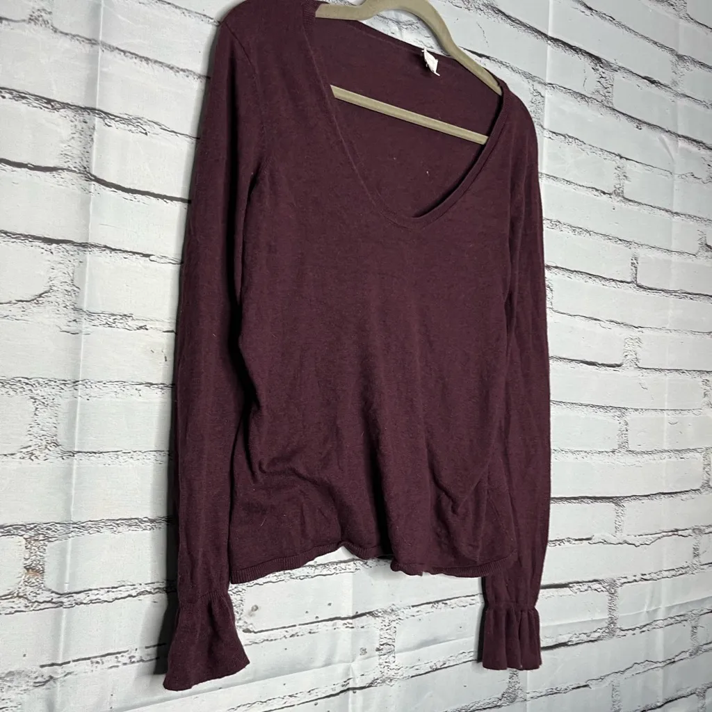 14th & Union Burgundy Long Sleeve Relaxed V-Neck Blouse SZ L Puff Sleeves - Image 2