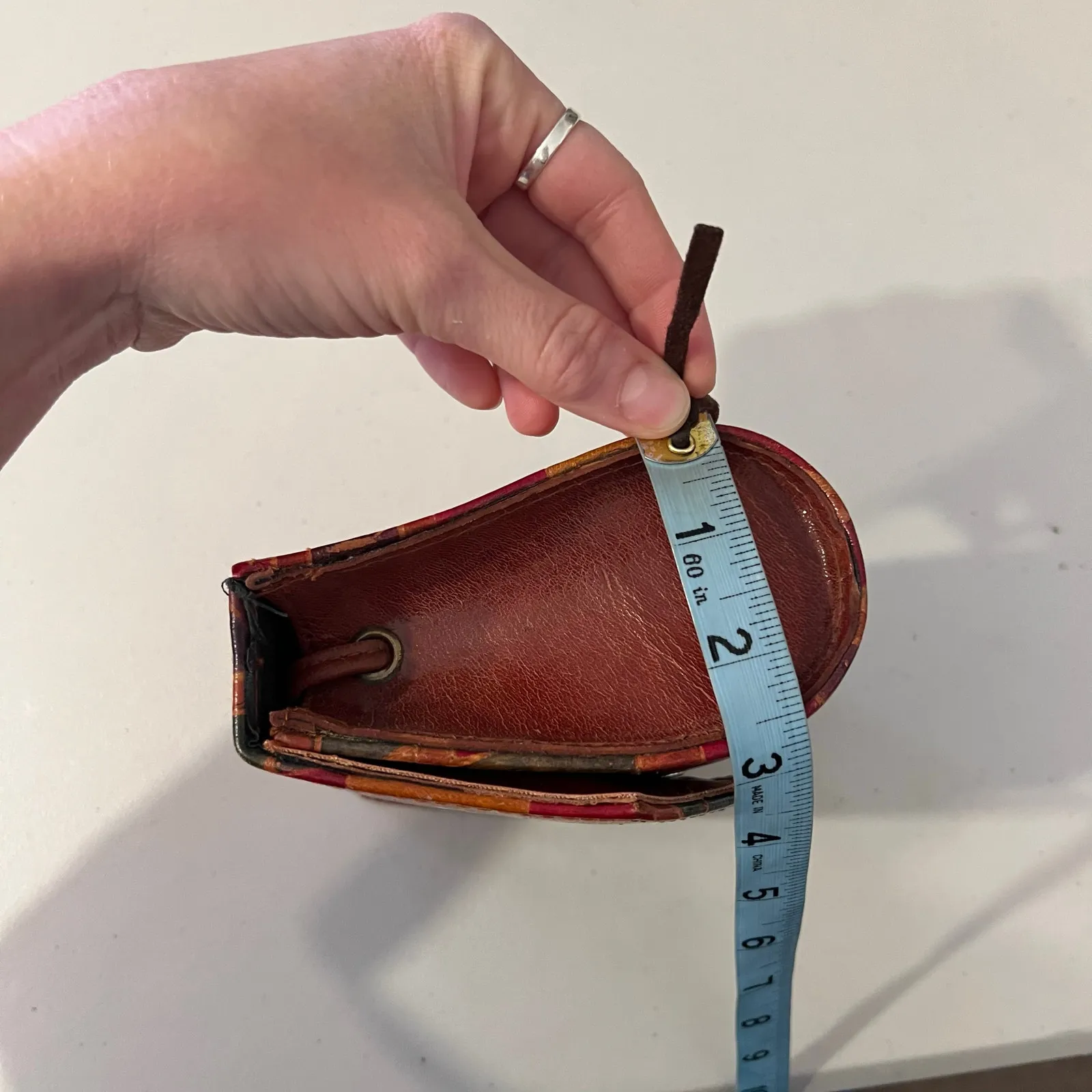 Vintage Patchwork Genuine Leather India Made Square Small Crossbody Bag Tan - Image 11