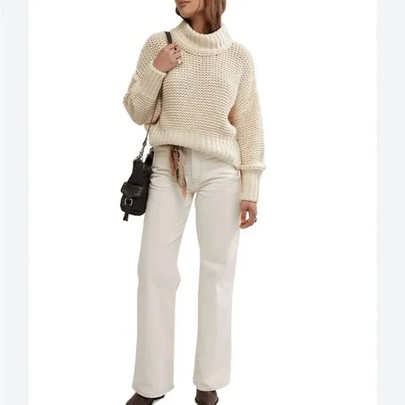 Free People My Only Sunshine Ivory Cream Chunky Open Knit Sweater Size Large - Image 11