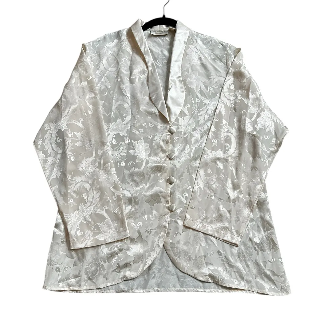 Vintage Victoria Secret Gold Label Ivory Satin Pajamas Set Size Medium - Image 2