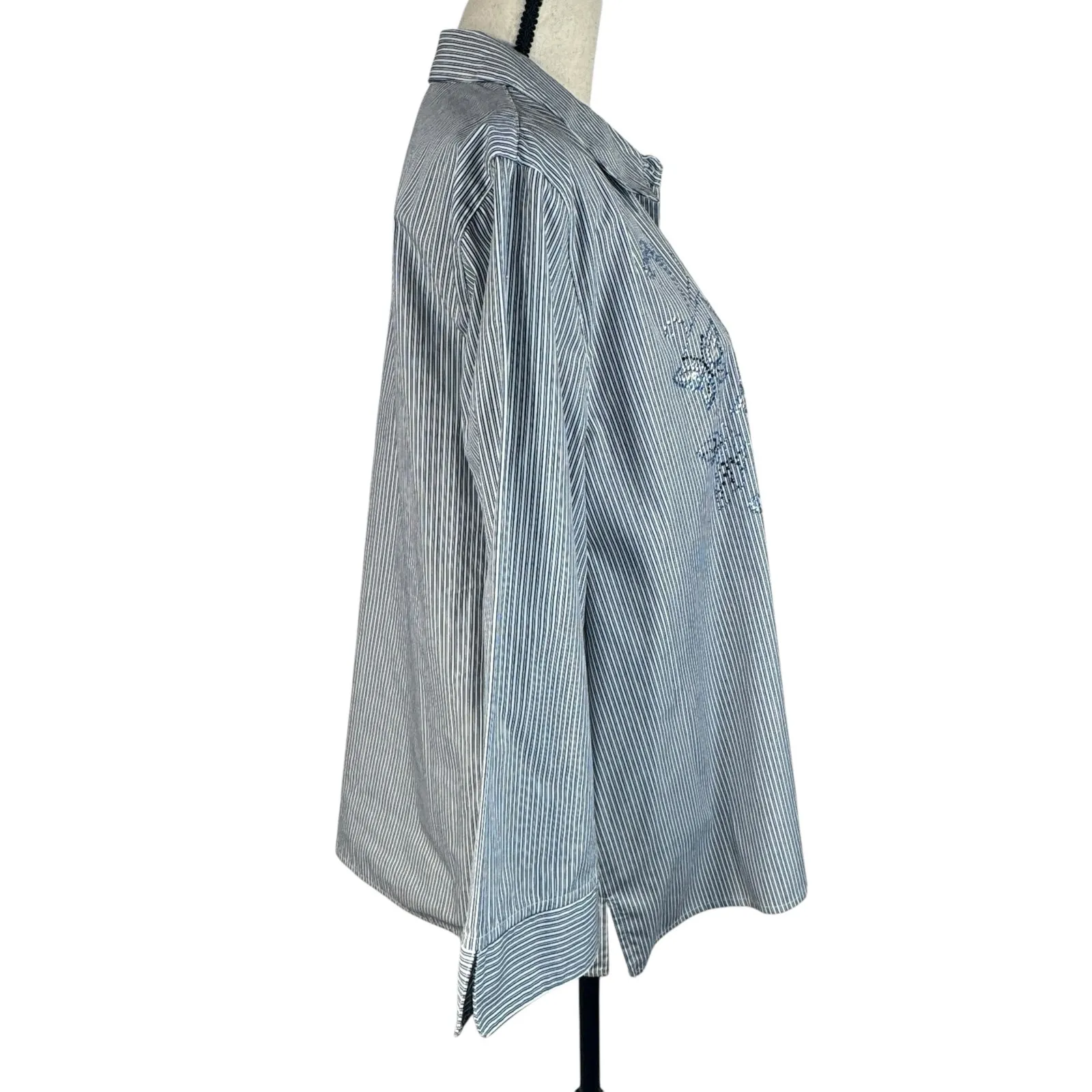 Alfred Dunner SZ 18 Top Striped Rhinestones Butterflies Button-Up 3/4 Sleeve New - Image 4