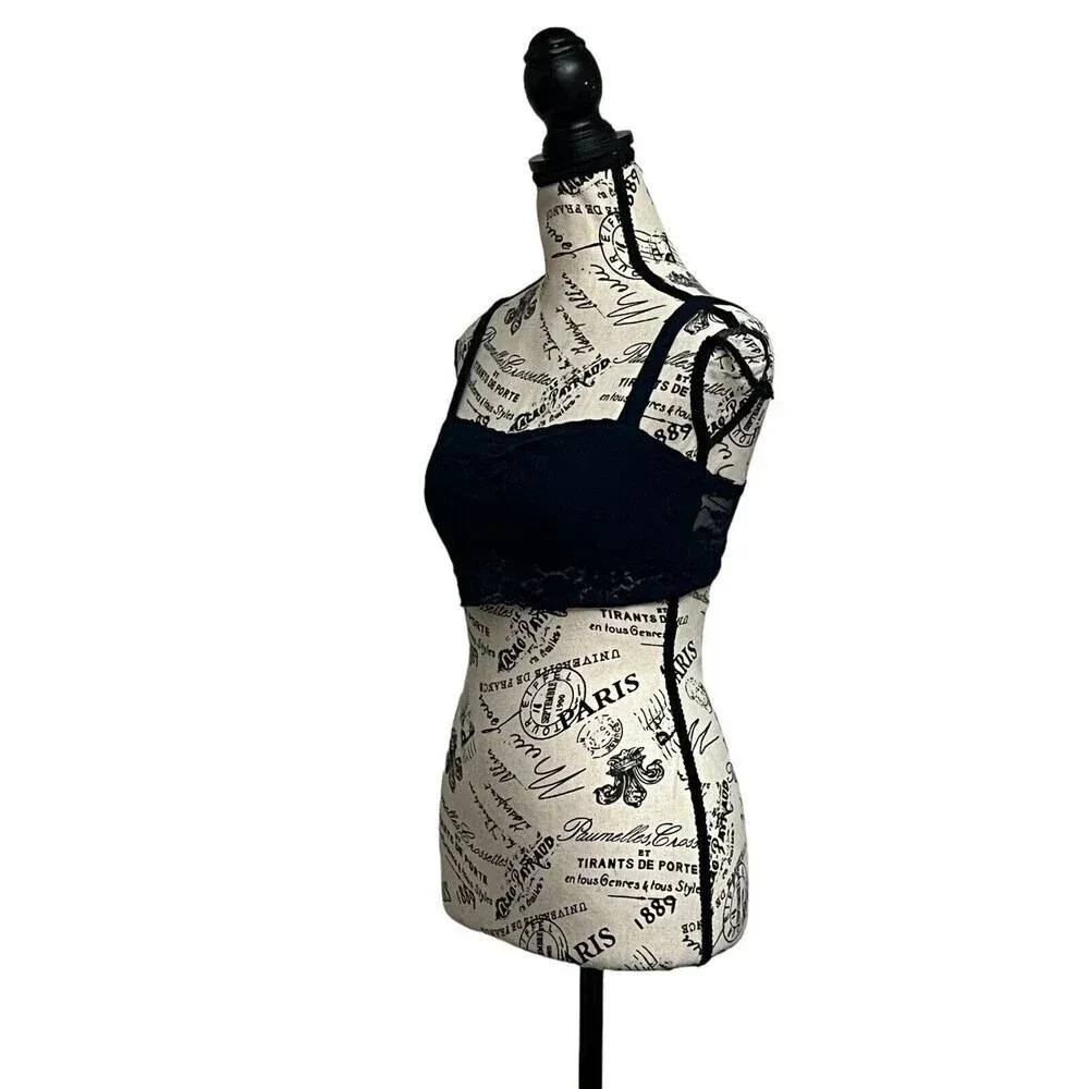 Hollister Gilly Hicks Sydney Lace Bralette Black Ribbed Y2K Goth Coquette S - Image 2