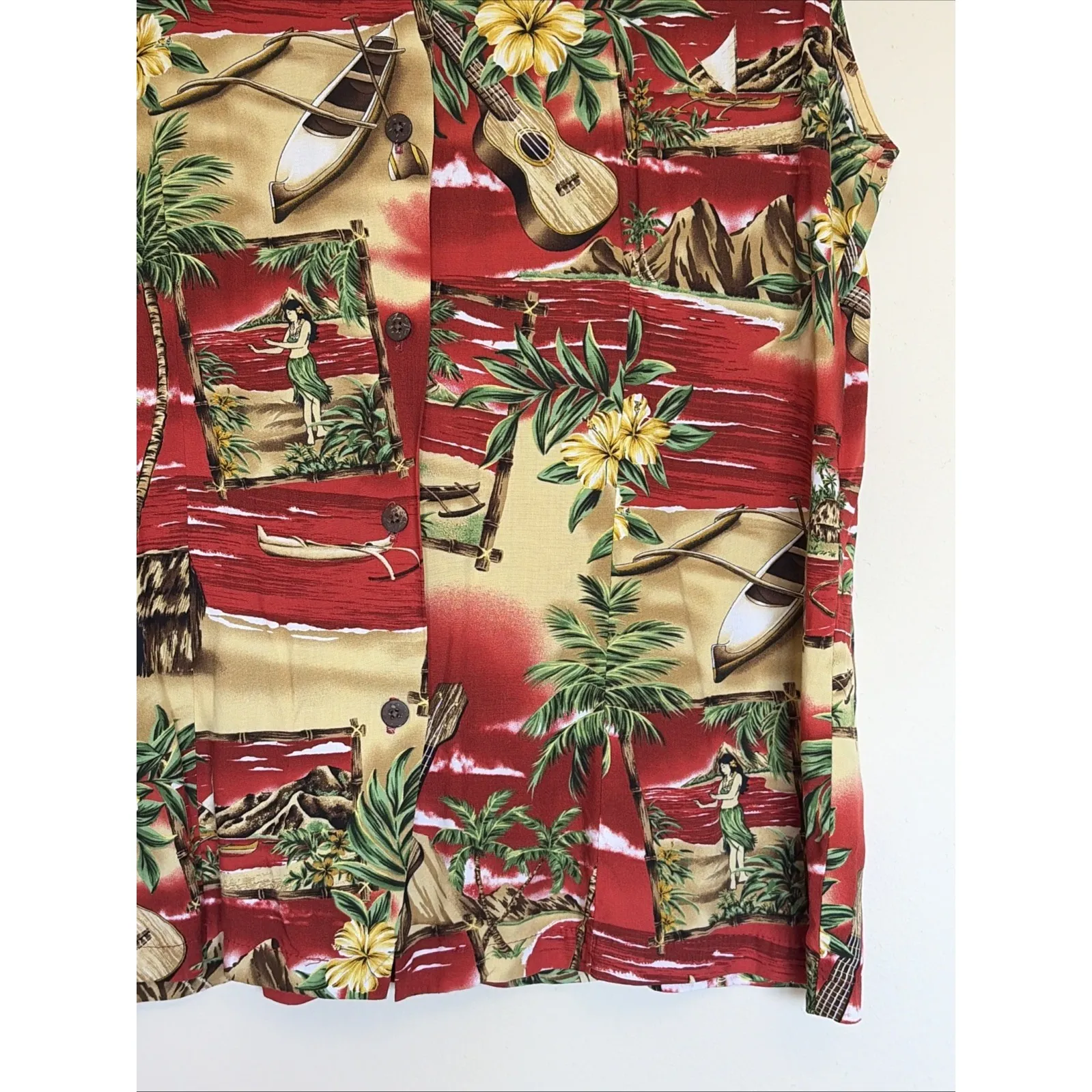 Vintage Bishop St Tropical Palm Hawaiian Floral Sleeveless Shirt Tank Top Large Red - Image 2