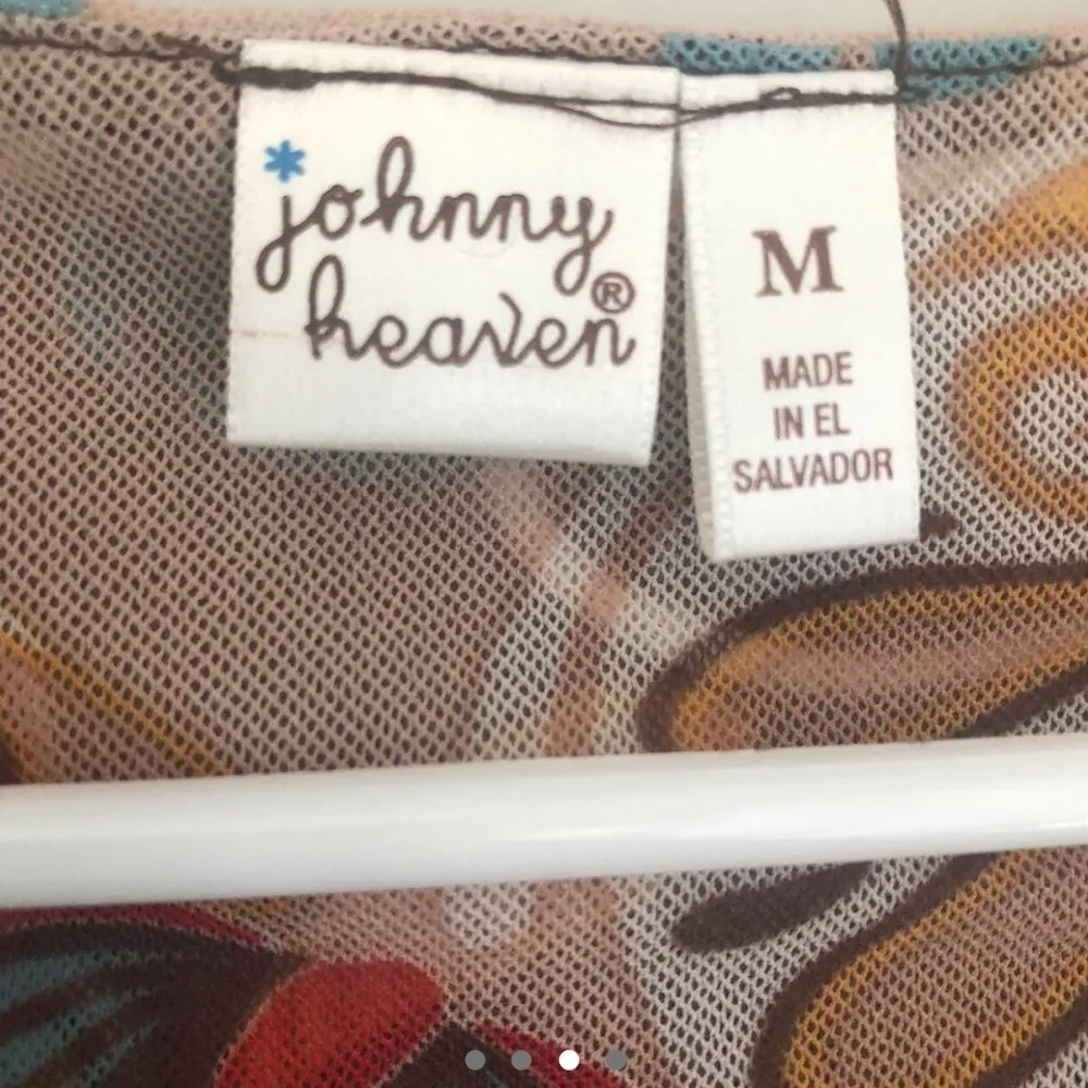 Y2K Johnny Heaven Retro Print Nylon Mesh Top Y1 Tan Size M - Image 3