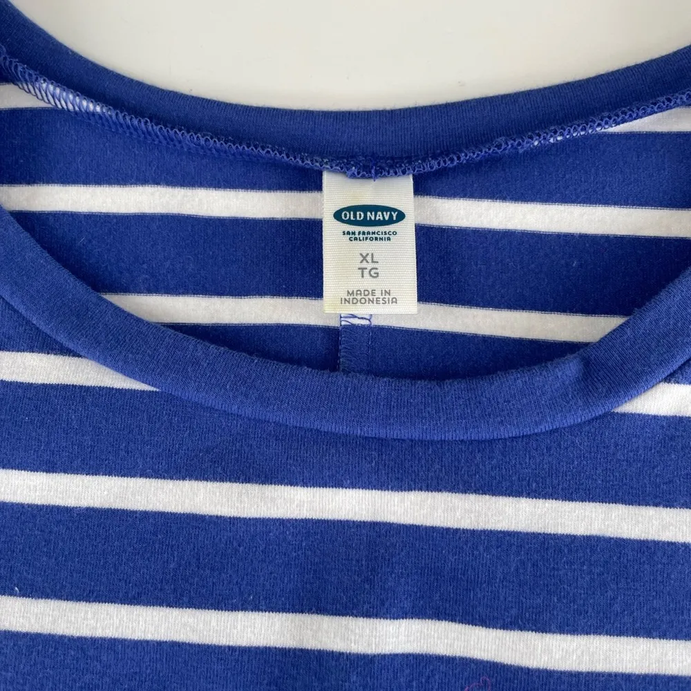 Old Navy Cobalt Blue White Striped Stretch Cotton Tee Shirt Dress Sz XL - Image 4