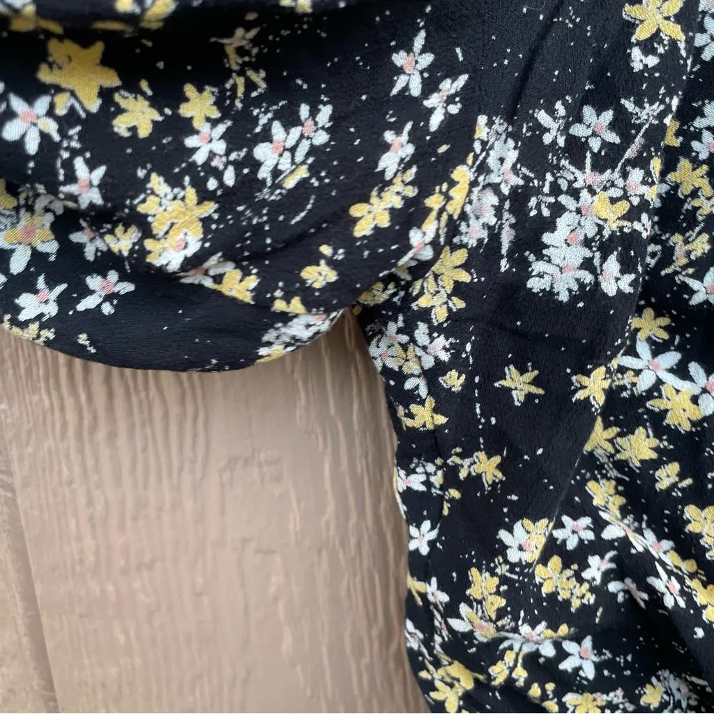 Free People Womens Dessa Bodysuit Black Yellow Floral Print Puff Sleeve Size XS - Image 7