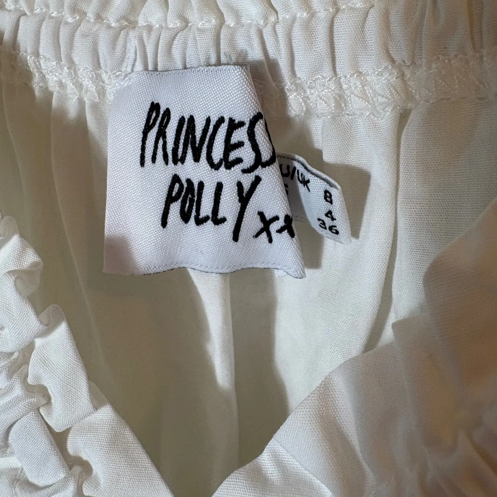 Princess Polly White Cotton Mini Dress Short Sleeve Smocked Tiered Summer Size 4 - Image 4