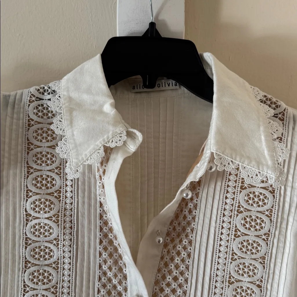 ALICE + OLIVIA MEEKO EMBROIDERED RUFFLED SLEEVE SHIRT DRESS, Size 4, $395 - Image 11