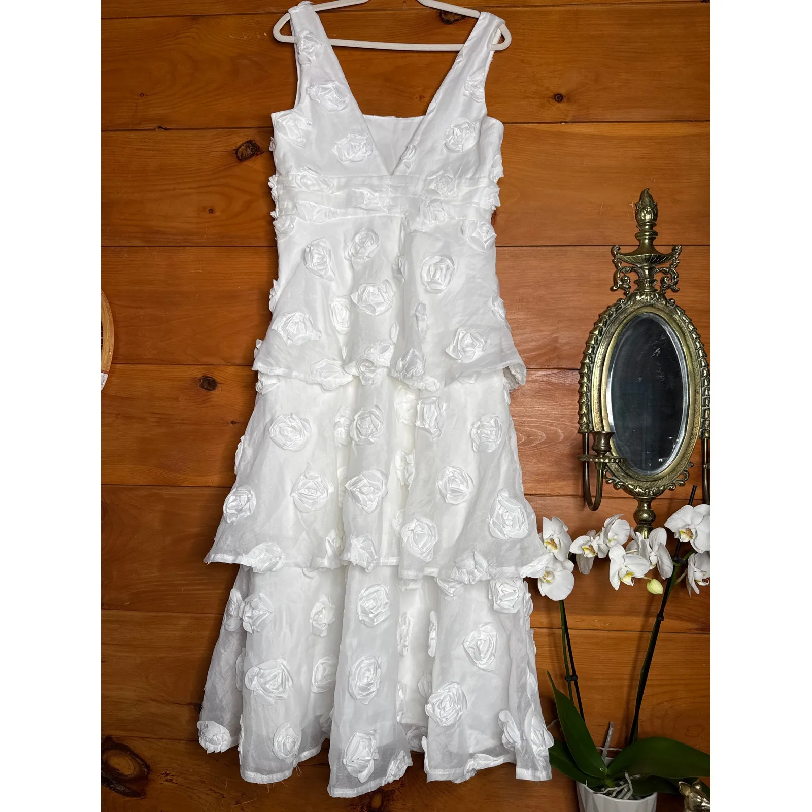 NWT Lulus Exceptional Entrance White Sleeveless Tiered Rosette Midi Dress Size L - Image 5