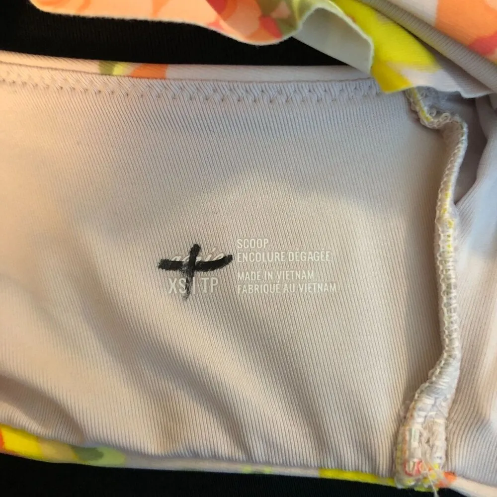 Aerie Floral Ruffle Scoop Bikini Top Removable Cups Beige Orange Yellow XS - Image 4