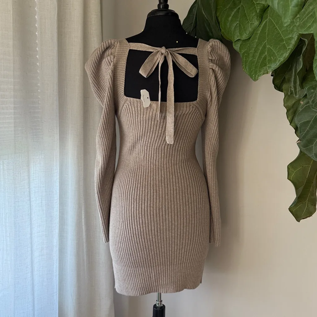NWT Promesa Taupe Tan Ribbed Long Sleeve Sweater Mini Dress - Image 6