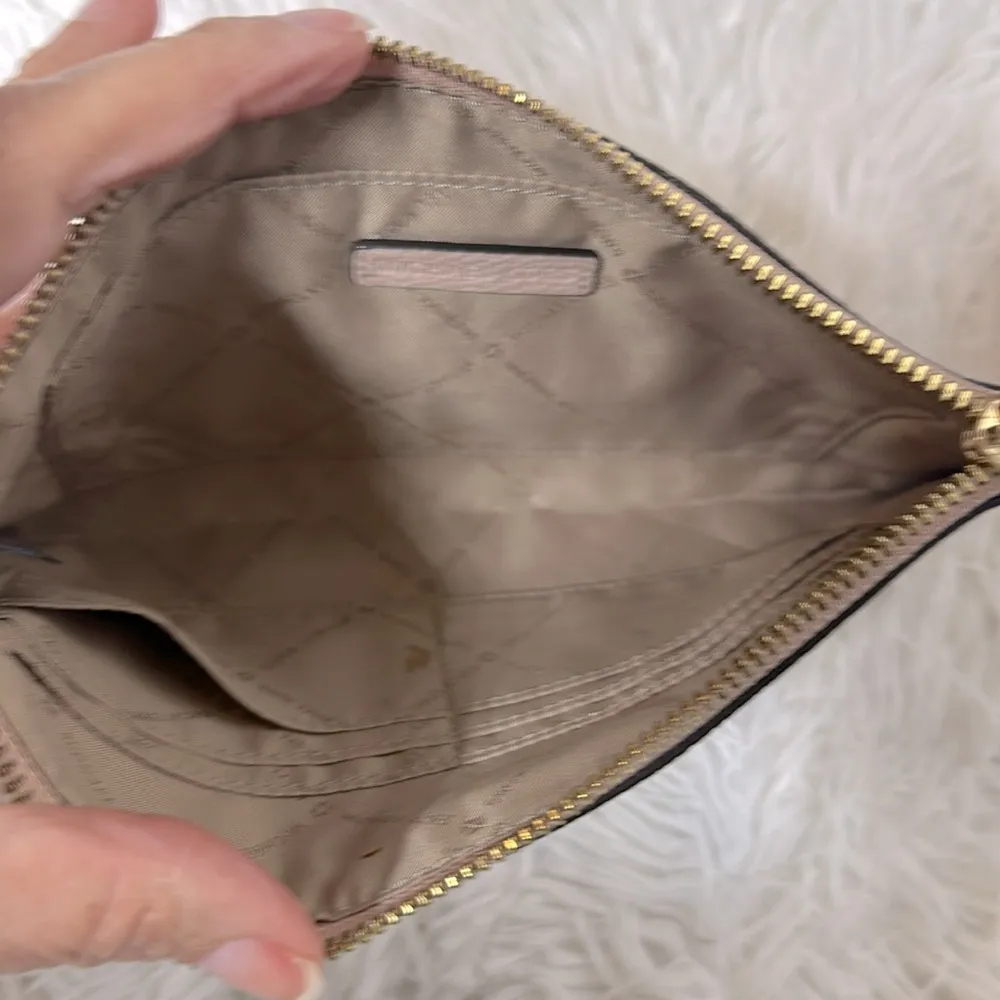 Michael Kors Large Zip Clutch Wristlet Bag Pink Leather Wallet Purse - Image 5