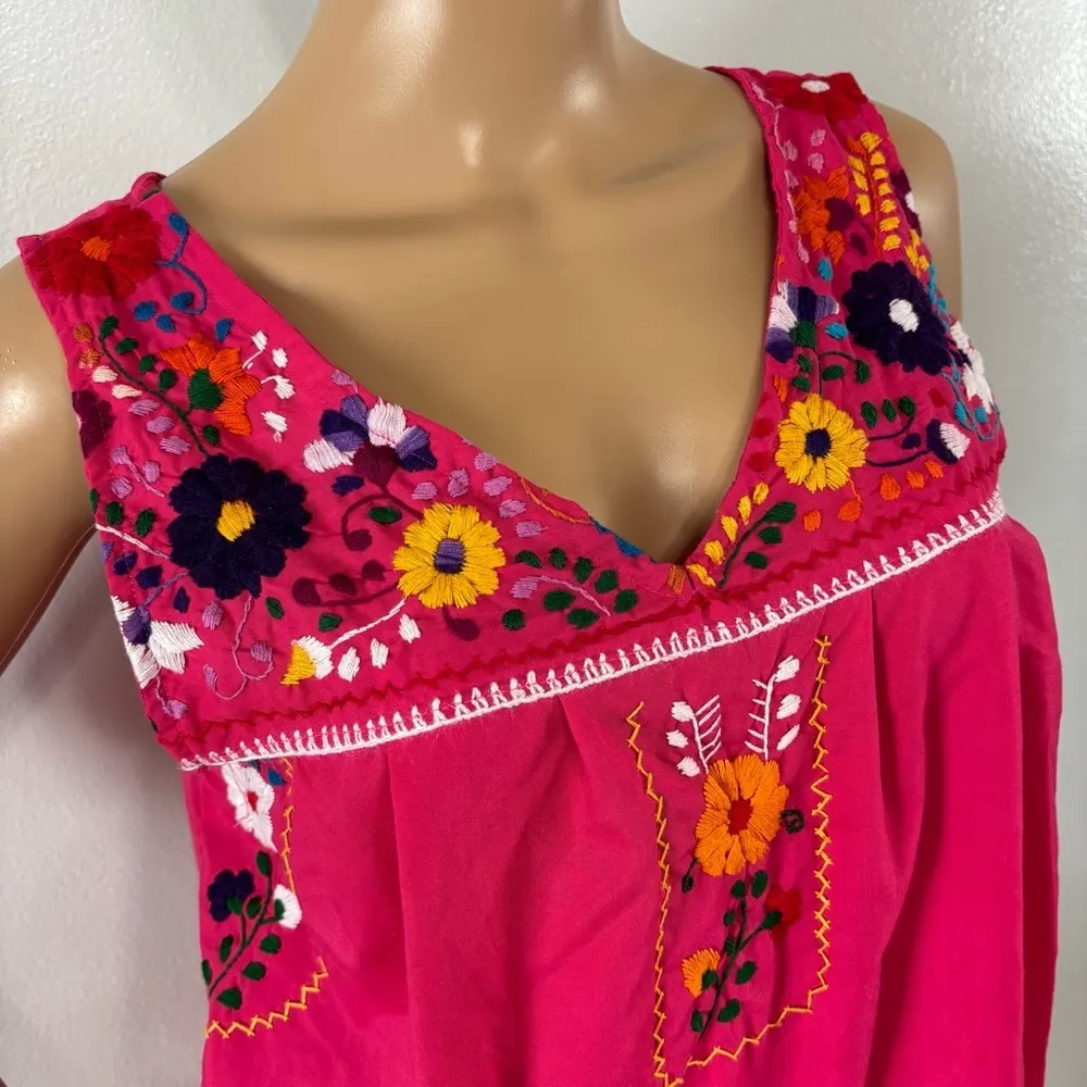 Erica Maree Boho Hot Pink Multicolor Embroidered Floral Mini Dress Size M Size M - Image 8