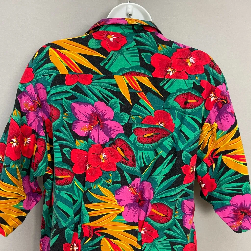 Vintage Hawaiian‎ Shirt ALTERED Uniforms to You Tropical Floral Short Sleeve Red Size L - Image 5