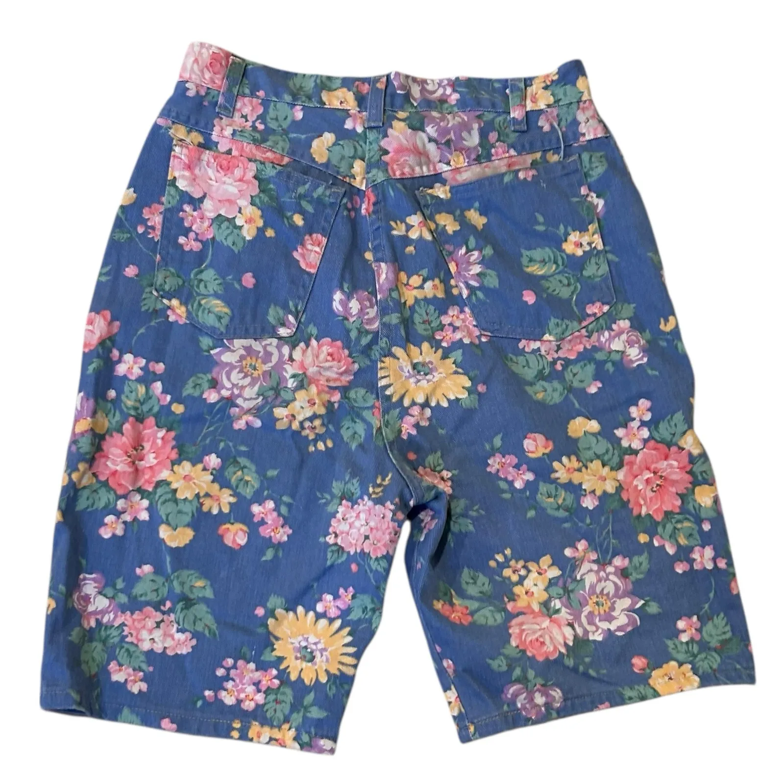 Vintage Floral Denim Bermuda Shorts Sz Small Blue Pink High Waist Festival Cute - Image 3