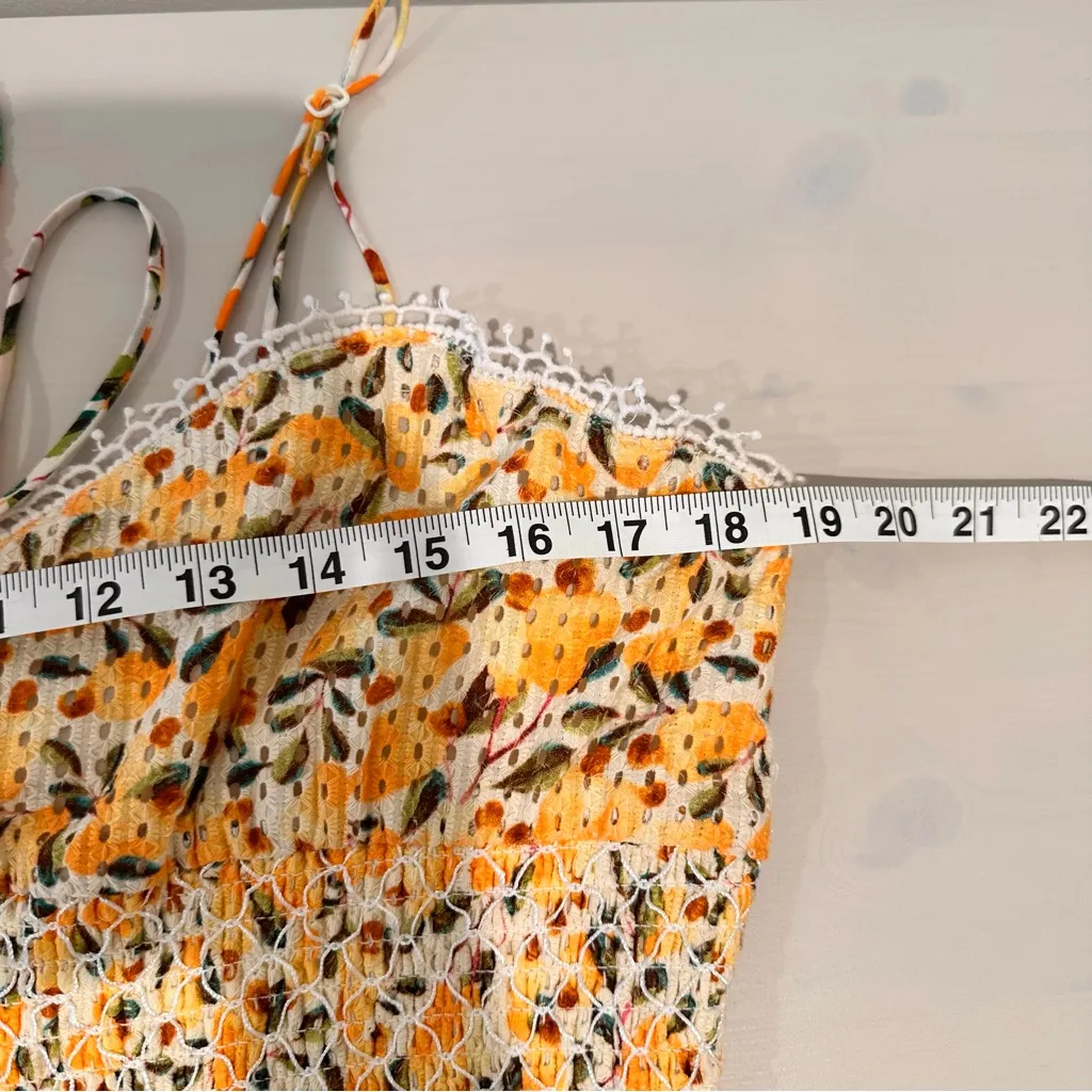 NWT FARM Rio Smocked Midi Floral Sundress Size L Yellow - Image 8