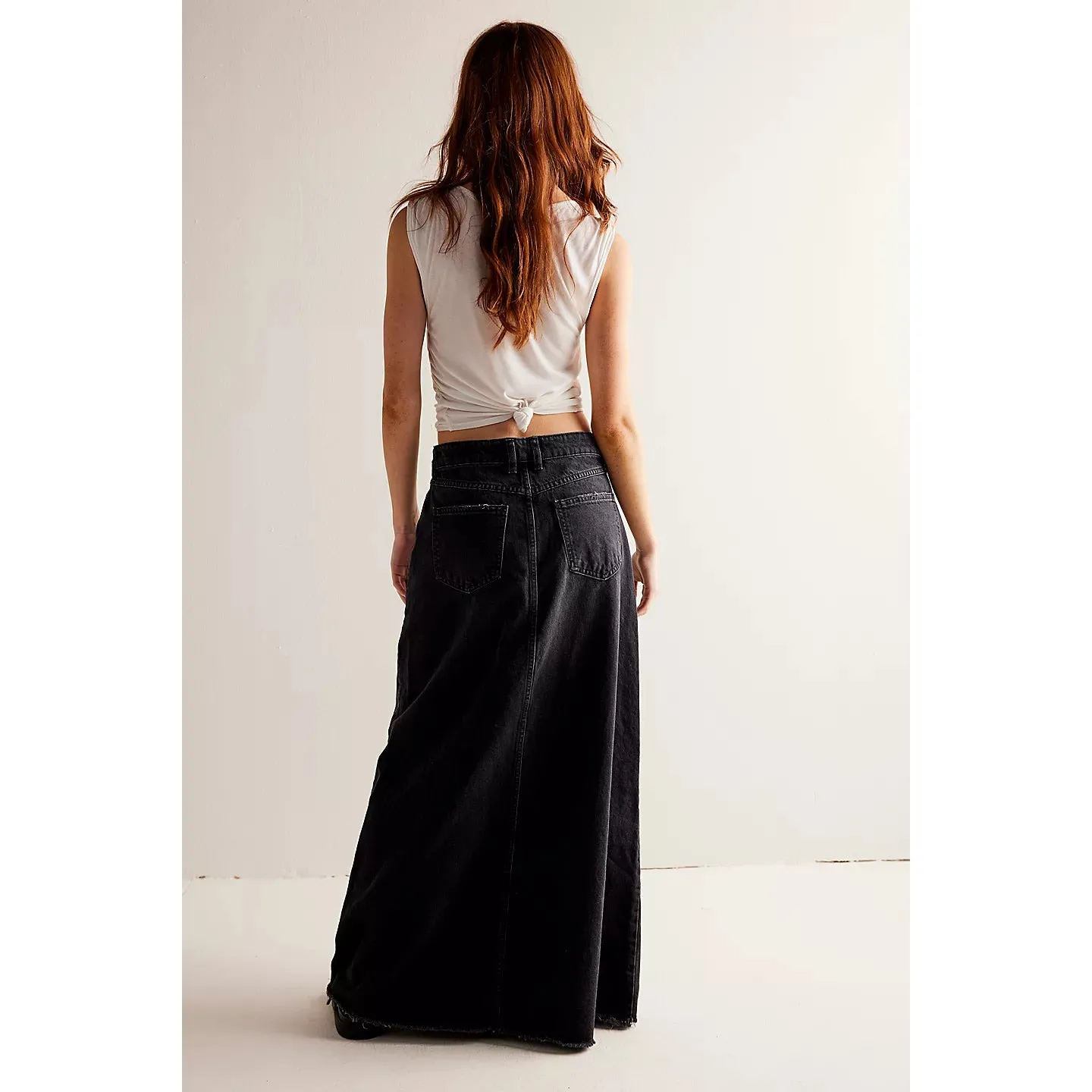 Free People We The Free Come As You Are Black Denim Jean Maxi Skirt Size 0 - Image 2