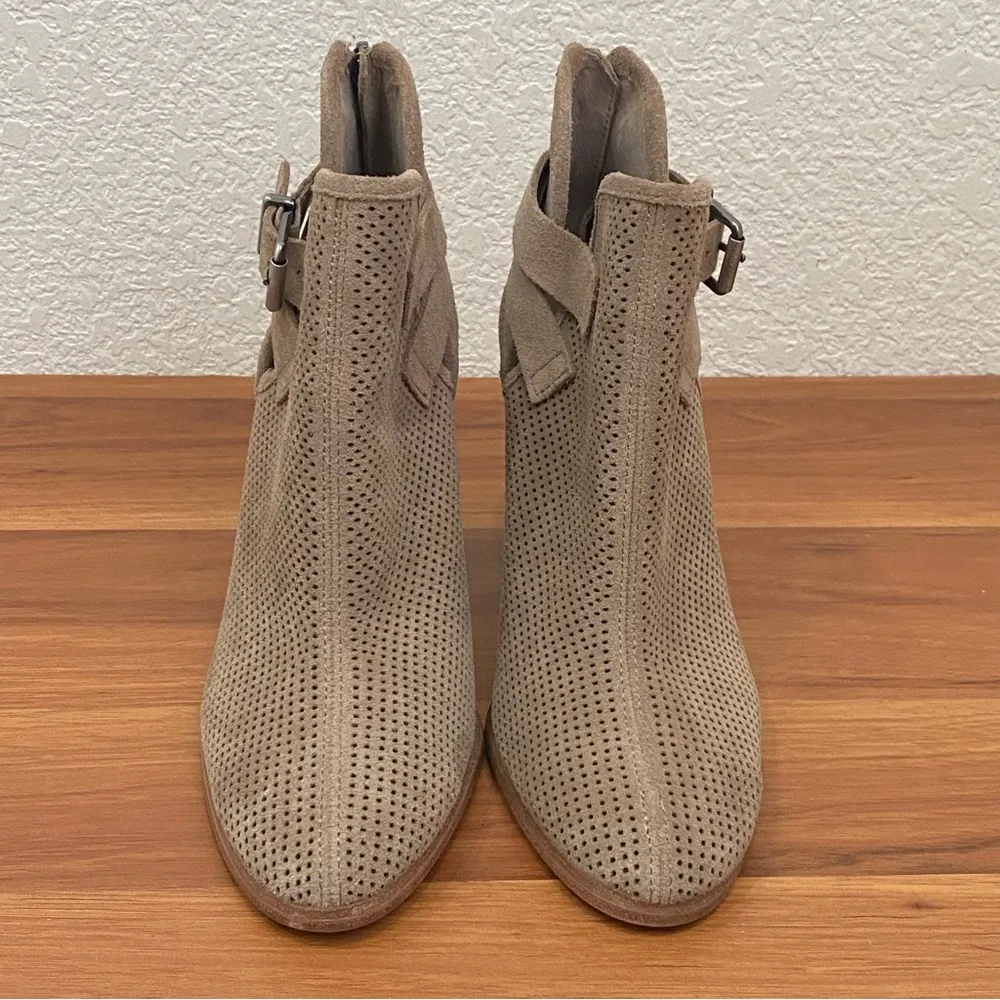 VINCE CAMUTO Perforated Tan Suede Heeled Booties Ankle Boots Women’s Size 7.5 - Image 2
