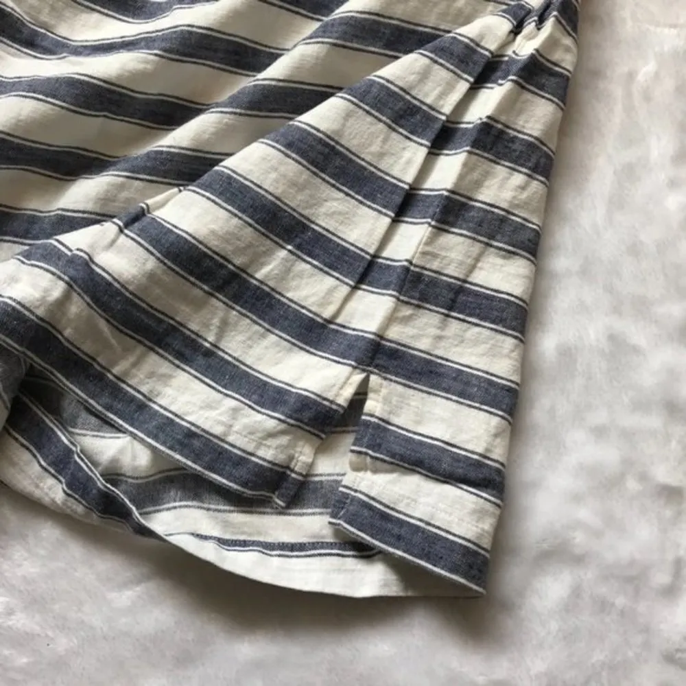 Madewell Women's Linen, Cotton Blend Indigo Striped Short Sleeve Lace-Up Tee XXS - Image 7