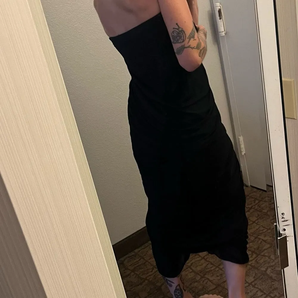 Ralph Lauren Collection Ruched Strapless Black Viscose Midi Dress Black Size 10 - Image 3