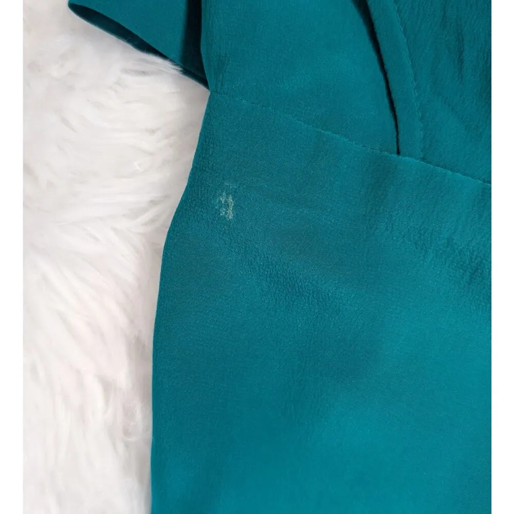 90s Vintage Liz Wear Silk Short Sleeve Shirt Dress Green - Image 7