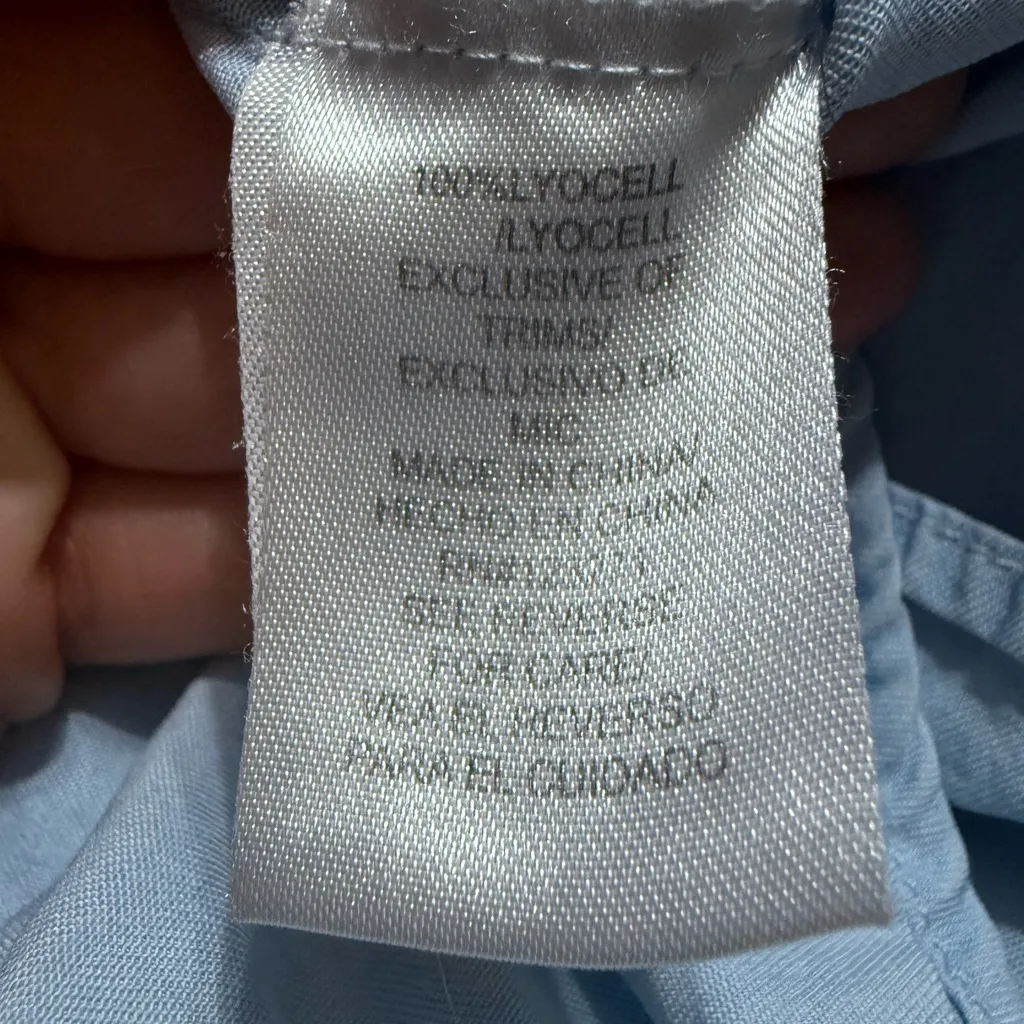 Vintage Chambray Boho Shift Dress Delicate Floral Embroidery Cottage Sz S - Image 9