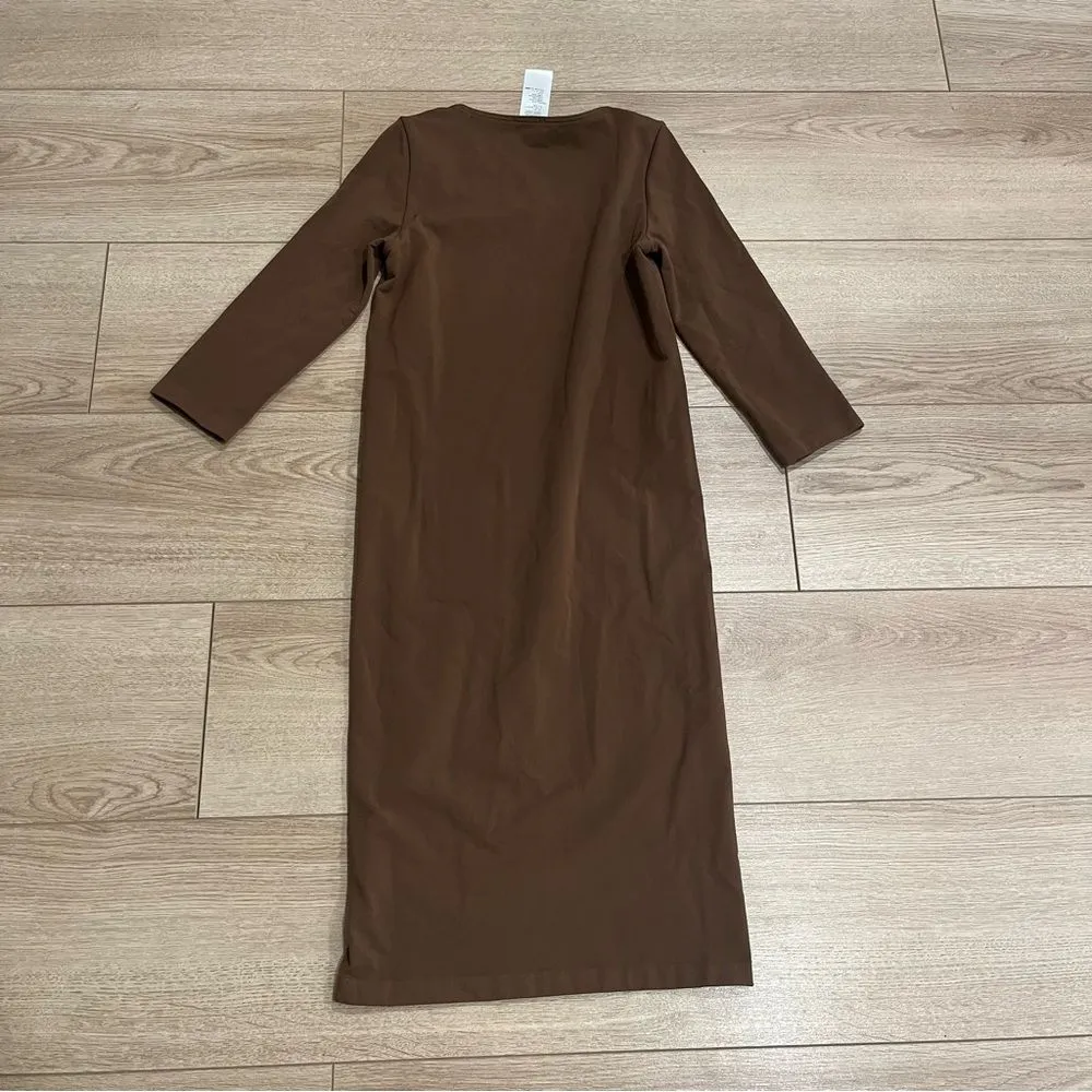 Wolford Barcelona Brown Three Quarter Sleeve Modal Bodycon Midi Dress Size XS - Image 3