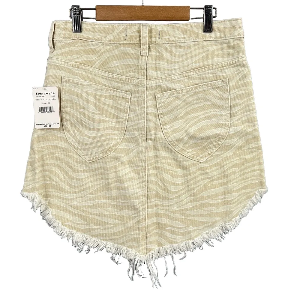 Free People Skirt Beige Zebra Print Frayed Hem Denim We The Free Y2K Size 28 New - Image 2