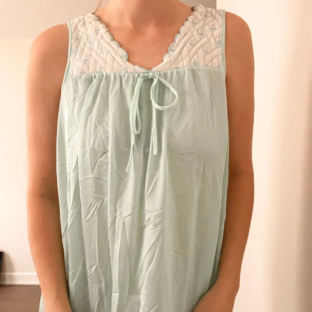 Vintage Teal Quilted Maxi Slip Dress with Lace Detail Green Size M - Image 2