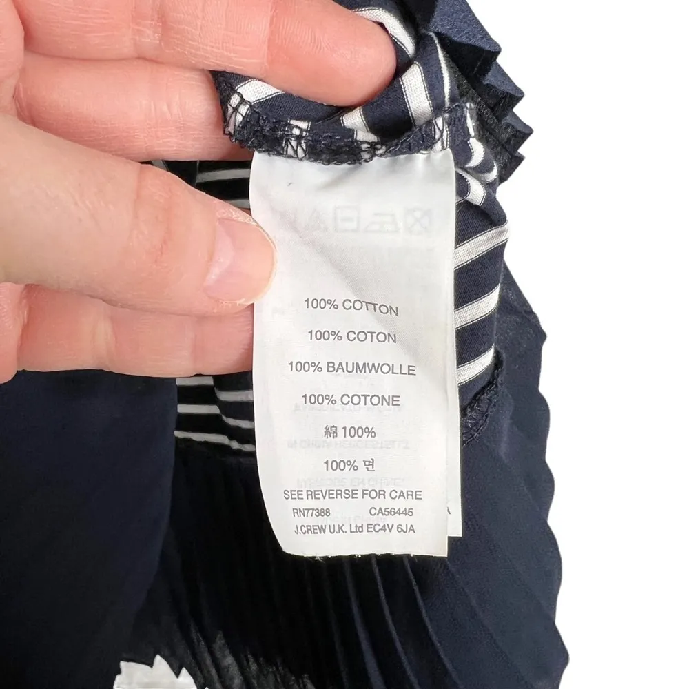 J Crew Navy Blue Striped Pleated Chiffon Hem Short Sleeve Shirt - Image 12