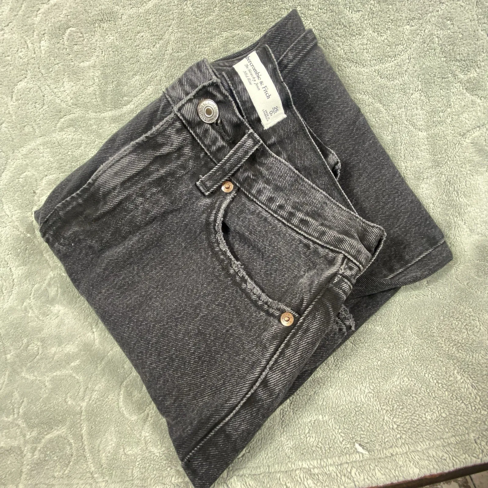 Abercrombie & Fitch The Slouchy Jean‎ Mid Rise Sz 0 Wide Leg Black Curve Love - Image 2